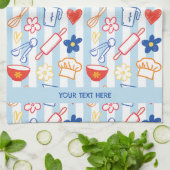Crayon Kitchen Doodle Retro Cooking Pattern Theedoek (Gevouwen)