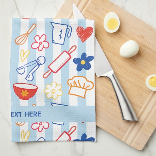 Crayon Kitchen Doodle Retro Cooking Pattern Theedoek (Quarter Fold)