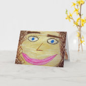 Crayon kunstwerk van grappige gezicht verjaardag kaart (Gele Bloem)