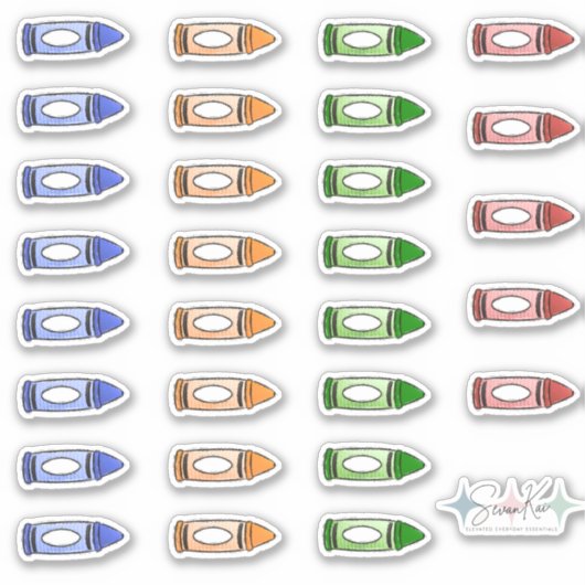 Crayon Label Stickers - Blauw, Sinaasappel, Groen, (Voorkant)