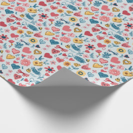 Crayon Pastel Hart & bloemen Cadeaupapier