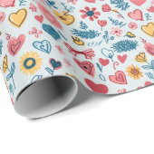 Crayon Pastel Hart & bloemen Cadeaupapier (Rol Hoek)