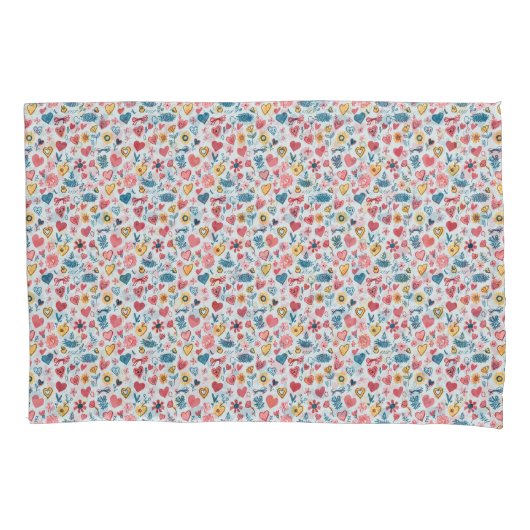 Crayon Pastel Hart & bloemen Kussensloop (Voorkant)