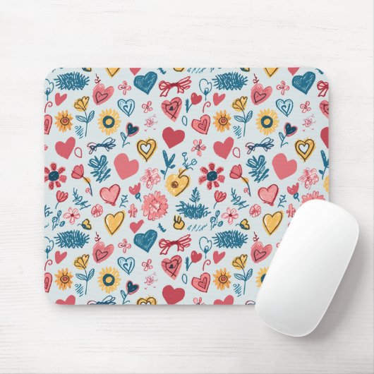 Crayon Pastel Hart & bloemen Muismat (Met muis)