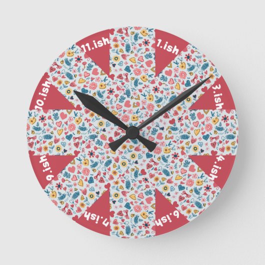 Crayon Pastel Hart & bloemen Ronde Klok (Voorkant)