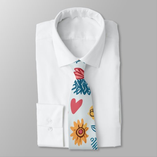 Crayon Pastel Hart & bloemen Stropdas (Gebonden)