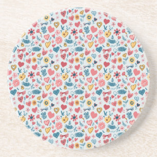 Crayon Pastel Hart & bloemen Zandsteen Onderzetter