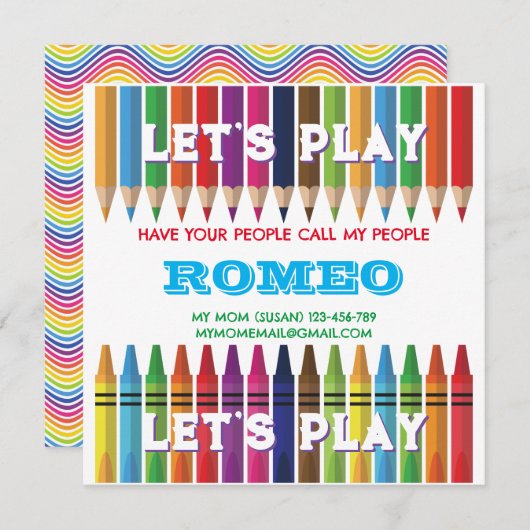 Crayon Playdate Invitation Kaart (Voorkant / Achterkant)