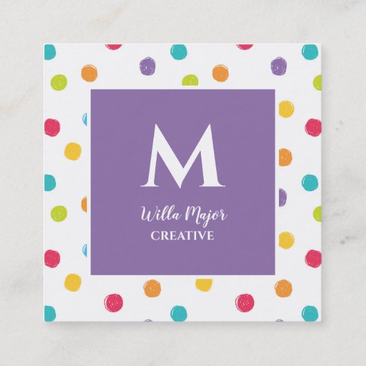 Crayon Polka Dots Artsy Creative Vierkante Visitekaartje (Achterkant)