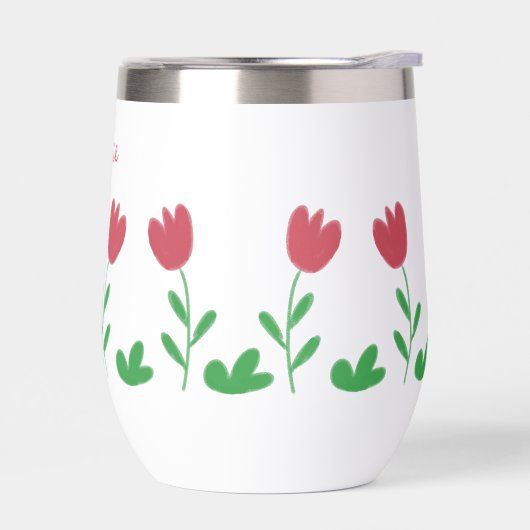 Crayon Red Tulip Flower en Groene Struiken in het  (Links)