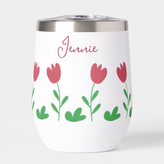 Crayon Red Tulip Flower en Groene Struiken in het  (Voorkant)