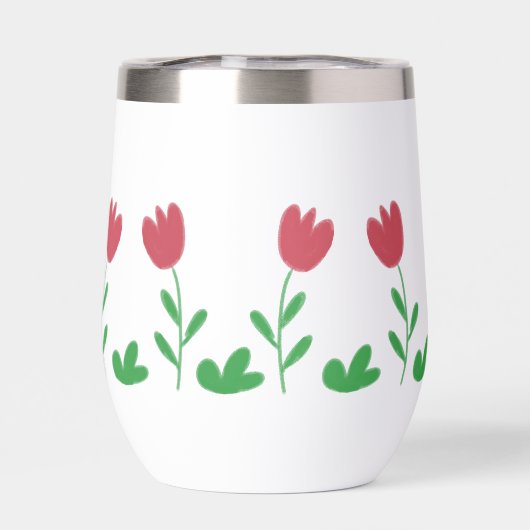 Crayon Red Tulip Flower en Groene Struiken in het  (Achterkant)