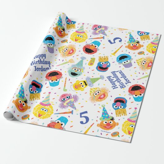 Crayon Sesame Pals Party Patroon Cadeaupapier (Uitgerold)
