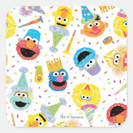 Crayon Sesame Pals Party Patroon Vierkante Sticker (Voorkant)