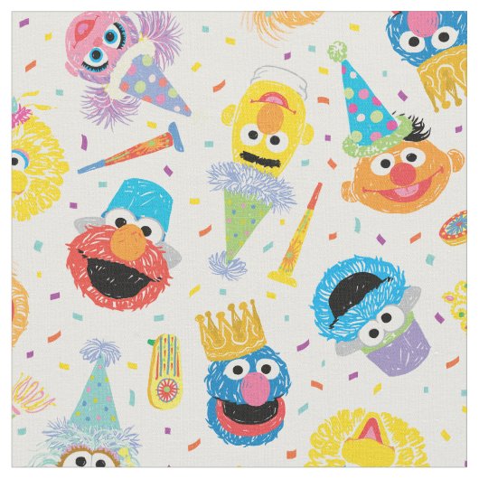 Crayon Sesame Pals Party Pattern Stof (Close Up)