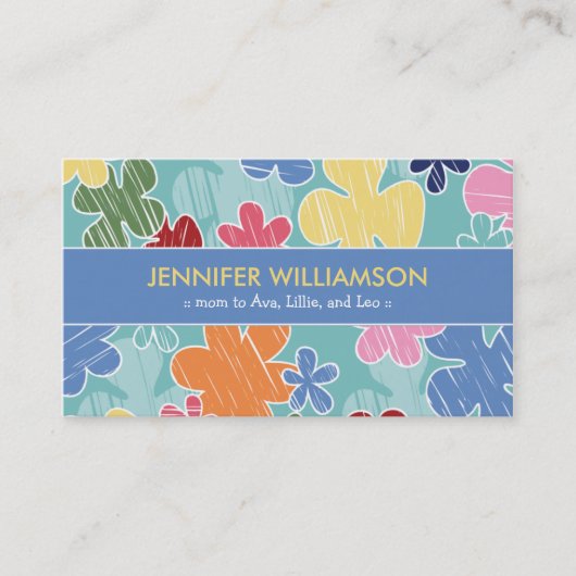 Crayon Sketch Mammie Calling Card (blauw) Contactkaartje (Voorkant)