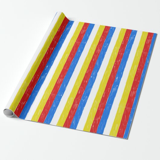 Crayon Stripes voor primaire kleuren Cadeaupapier (Uitgerold)