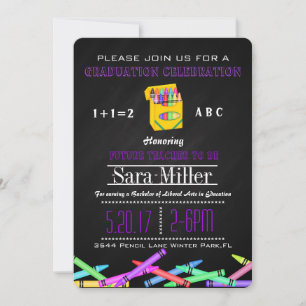 Crayon Teacher Afstuderen Invitation Kaart