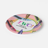 Crayon TWEE 2e Verjaardagsfeestje Meisje Roze Groe Papieren Bordje (Gekanteld)