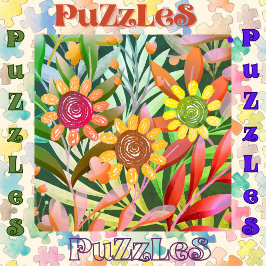 Crayon Zonnebloemen Kleurrijk groen Legpuzzel