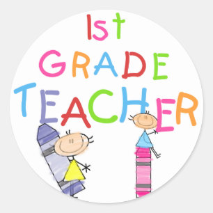 Crayons 1e klas leraar Tshirts en geschenken Ronde Sticker