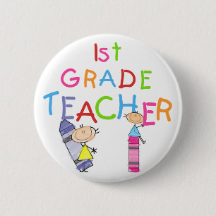 Crayons 1st Grade Teacher Tshirts en Gifts Ronde Button 5,7 Cm