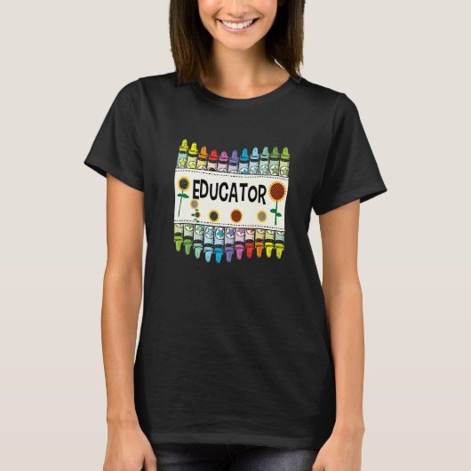 Crayons And Flower Teaching Educator T-shirt (Voorkant)