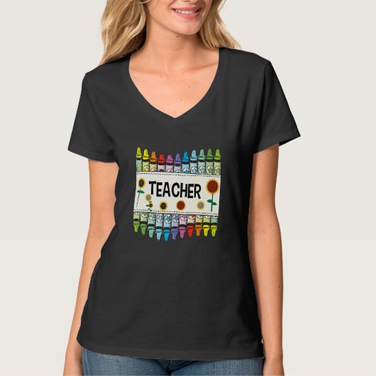 Crayons And Flower Teaching  Teacher T-shirt (Voorkant)