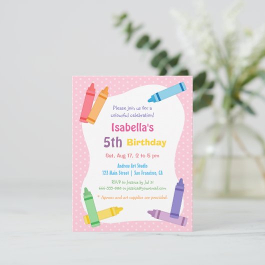 Crayons Arts and Crafts verjaardagsfeestje voor ki Kaart (Staand voorkant)