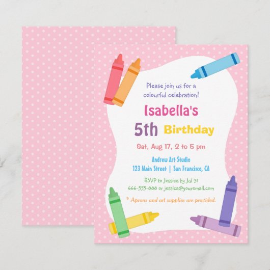 Crayons Arts and Crafts verjaardagsfeestje voor ki Kaart (Voorkant / Achterkant)