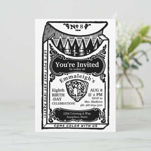  Crayons Box Invitation Kaart (Staand voorkant)