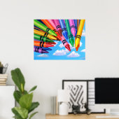 Crayons in de lucht, acrylverf poster (Thuiskantoor)