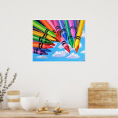 Crayons in de lucht, acrylverf poster (Keuken)