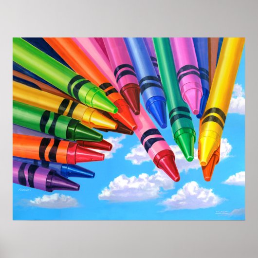 Crayons in de lucht, acrylverf poster (Voorkant)