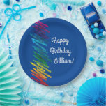 Crayons Kids Birthday Art Cute Colorful Papieren Bordje<br><div class="desc">Het ontwerp van een feestdag voor de Cute crayons is geweldig voor een kunstfeest voor een eerste verjaardag of een peuter- of kinderfeestje! Kleurrijk en leuk met een regenboog van krijtjes!</div>