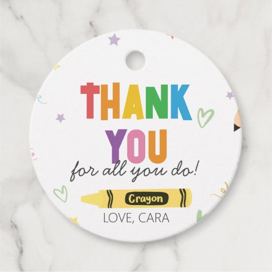 Crayons Leraar Waardering Bedankt Ronde Bedankjes Labels (Voorkant)