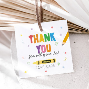 Crayons Leraar Waardering Dank u Vierkant Bedankjes Labels