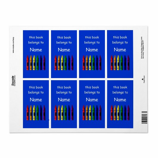 Crayons Name Crayon School Bookplate Label (Full Sheet)