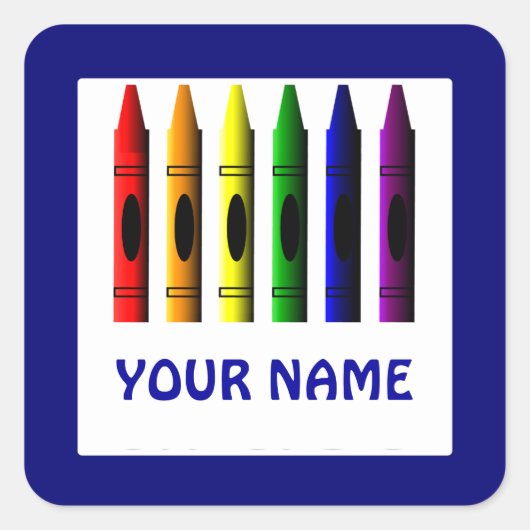Crayons Name Sjabloon Blue Crayon Sticker (Voorkant)