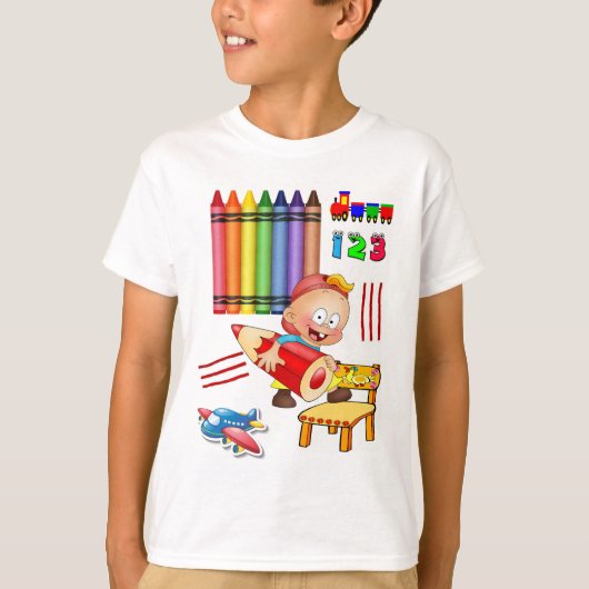 Crayons Nummers Kleurrijke Jongens T-shirt (Voorkant)