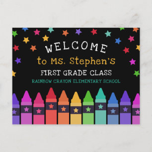 Crayons Stars Colorful Welcome Teacher's Classroom Briefkaart