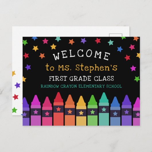 Crayons Stars Colorful Welcome Teacher's Classroom Briefkaart (Voorkant / Achterkant)