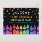 Crayons Stars Colorful Welcome Teacher's Classroom Briefkaart (Voorkant)
