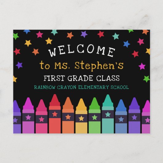Crayons Stars Colorful Welcome Teacher's Classroom Briefkaart (Voorkant)
