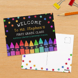 Crayons Stars Colorful Welcome Teacher's Classroom Briefkaart