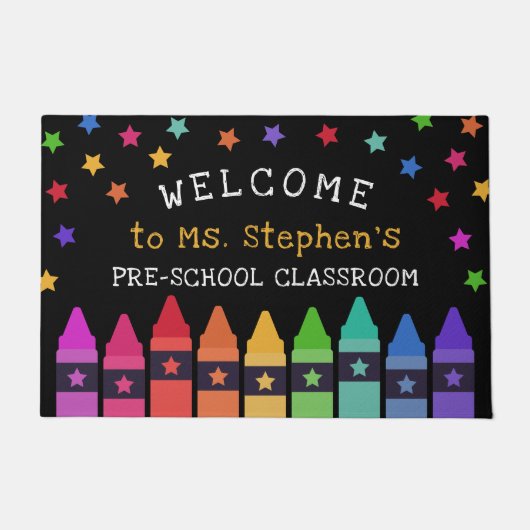 Crayons Stars Colorful Welcome Teacher's Classroom Deurmat (Voorkant)
