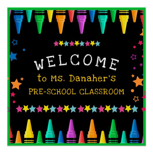 Crayons Stars Colorful Welcome Teacher's Classroom Perfect Poster (Voorkant)