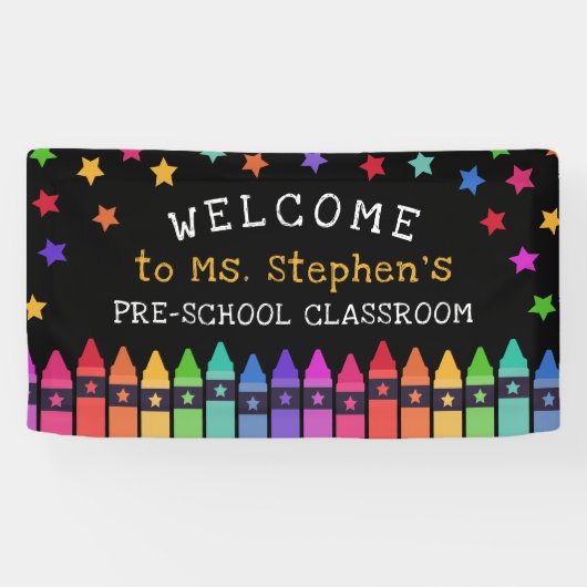 Crayons Stars Colorful Welcome Teacher's Classroom Spandoek (Horizontaal)