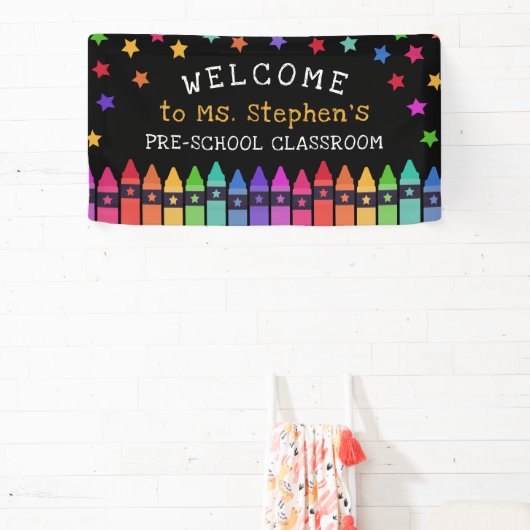 Crayons Stars Colorful Welcome Teacher's Classroom Spandoek (Insitu)