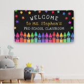 Crayons Stars Colorful Welcome Teacher's Classroom Spandoek
